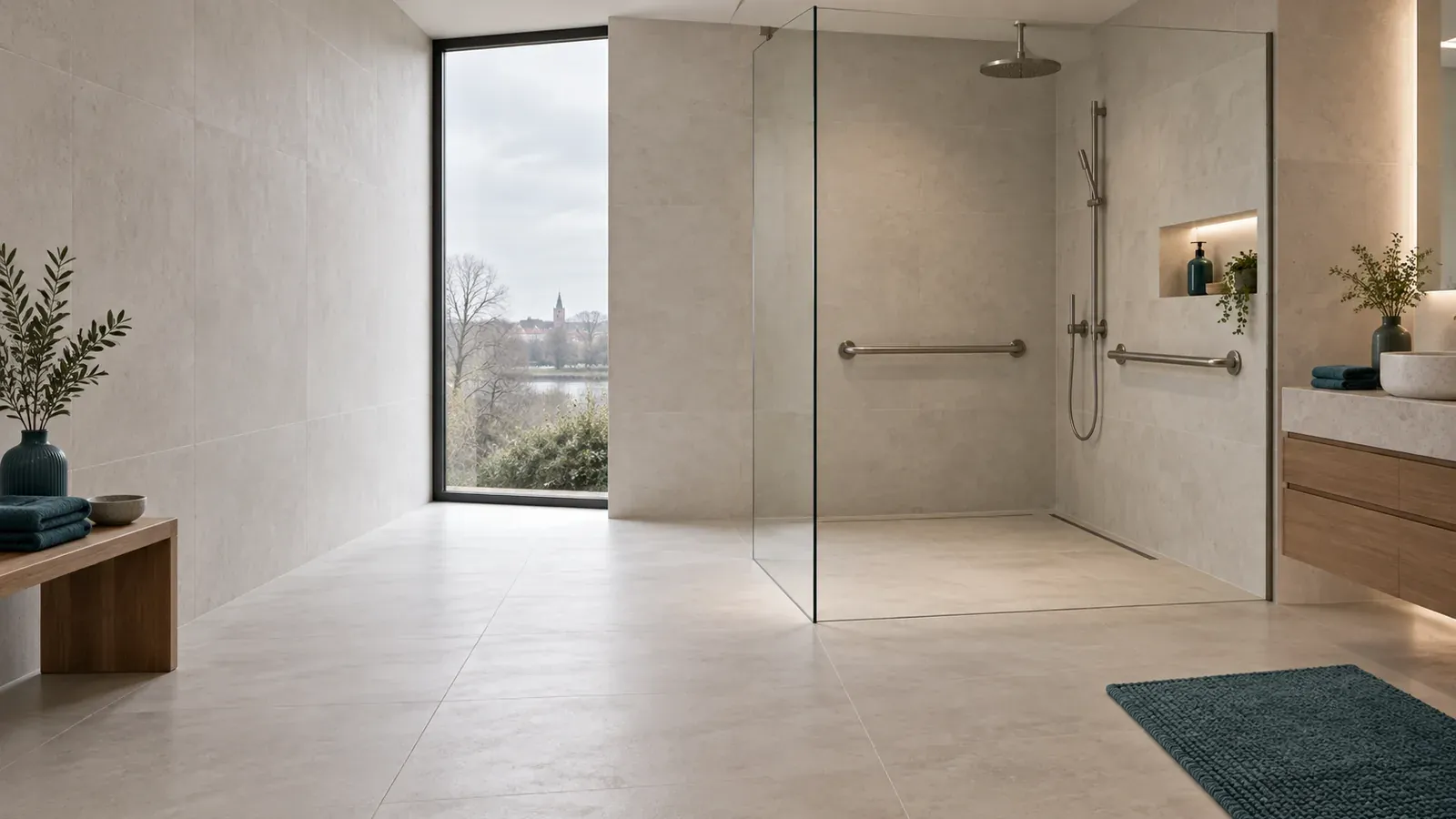 Douche extra-plate et barres d’appui